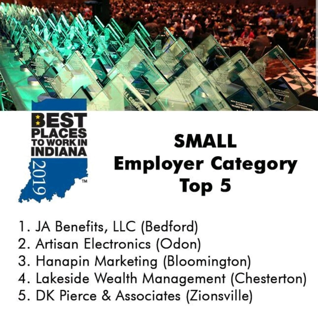 And last, but not least, our SMALL top five companies are: @JABenefits (#1); Artisan Electronics (#2); <a href="/Hanapin/">Hanapin Marketing</a> (#3); <a href="/lakesidewealth/">Lakeside Wealth</a> (#4); &amp; <a href="/DKPupdates/">DK Pierce</a> (#5)!
