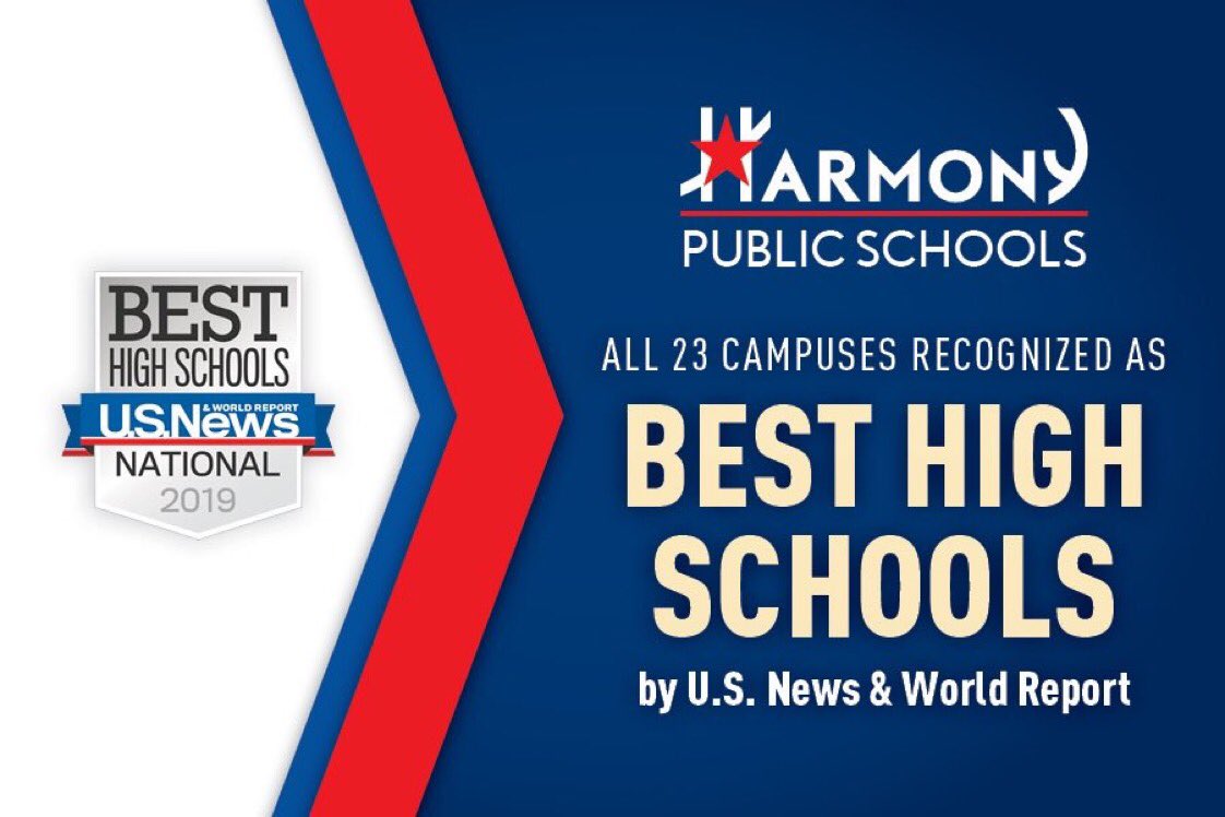 In its highly-anticipated annual rankings of U.S. public schools, U.S. News &amp; World Report today named all 23 high schools in the Harmony Public Schools system among its top high schools in U.S. Kudos to our #DedicatedStaff and hard working students #BestHighSchools #HarmonyProud