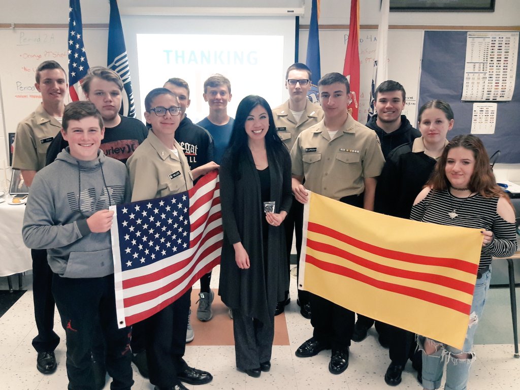 Thy Cavagnaro gives life lessons to Barnegat NJROTC. Fled with family as Saigon fell 44 years ago today as a one year old and then  dedicates life to Thanking Vets for her Freedom. THANK YOU THY, U R a GR8 AMERICAN.