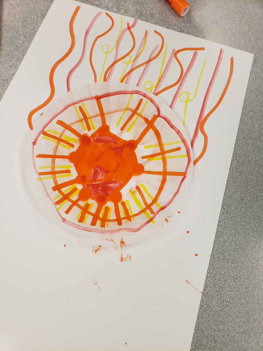 DionAllison's tweet photo. Kindergarten artists creating their new jellyfish project this week in art class!  We made the bell of the jellyfish with coffee filters!  We love learning about jellyfish &amp; ocean habitats! #elementaryart #artteacherlife #create #kidsart #jellyfish #printing #markers #mixedmedia https://t.co/h9ffuxK4Zq