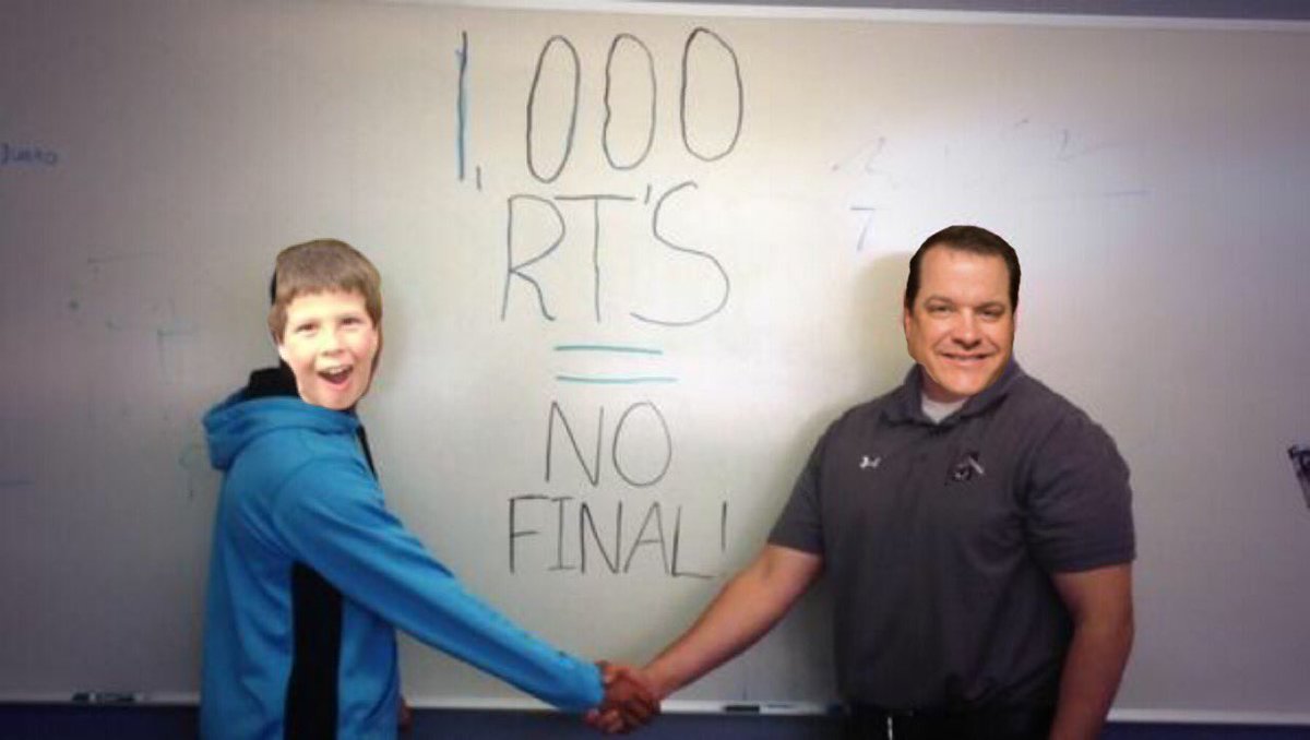Orange_crush_SS's tweet photo. Just talked to the administration. If we get 1000 retweets we have no finals. I promise this is real!! #retweet https://t.co/PRKXFKX7je