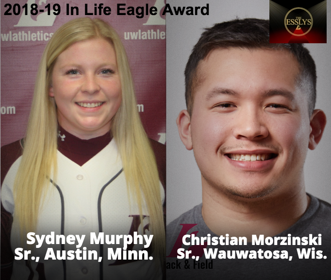 UWLAthletics's tweet photo. We continue the 5th Annual ESSLY Awards with the In Life Eagle Award. This year's winners are @UWLSOFTBALL Sydney Murphy and @UWL_MensTF Christian Morzinski. #ESSLYs https://t.co/oLmHVX4DIB