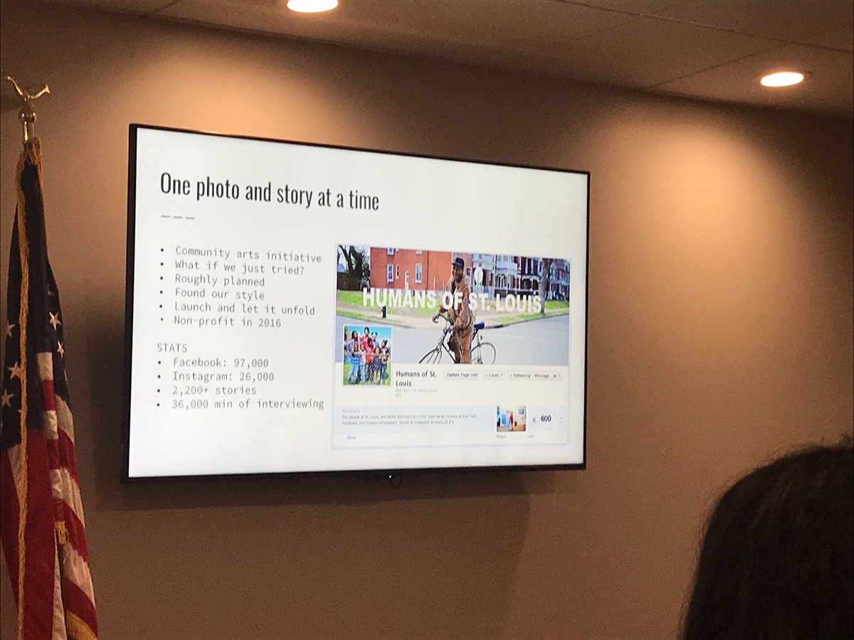 STLMosaic's tweet photo. So impressed with the stories and visuals of @Humans_of_STL tonight at Mosaic event. @bomiparked and @TheCoordinated planned a terrific STL101 event. Stay tuned for next month’s event! https://t.co/v9tlAiylqH