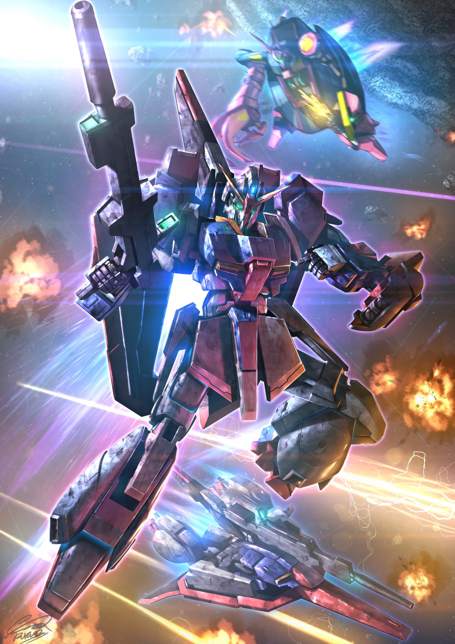 ガンダム　絵画 Zガンダム40周年 そういえば、正史のシャアも赤いガンダムで