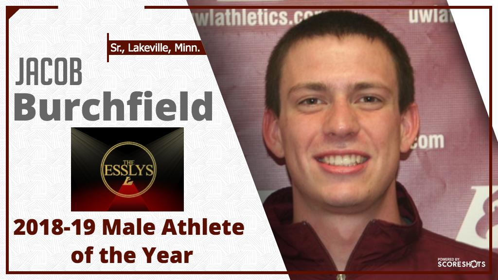 UWLAthletics's tweet photo. The 2018-19 ESSLY Award for Male Athlete of the Year is @UWLSwimDive Jacob Burchfield. He earned a pair of NCAA III All-America honors, a member of four first-place relays at the WIAC Championships, set two school records and won 11 individual event titles in 2018-19. #ESSLYs https://t.co/5SXtgX85gh