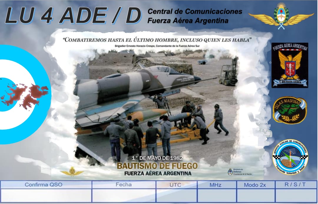 FuerzaAerea_Arg's tweet photo. Mañana 1º de mayo, en el marco del #BautismoDeFuego de la FAA el Servicio Auxiliar de Comunicaciones transmitirá desde la #IBrigadaAérea de El Palomar con la señal distintiva LU4ADE/D perteneciente
a la Central de Comunicaciones y con la LU9JBS de la #IIBrigada de Paraná. https://t.co/wvbpuJedNv