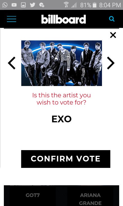 jc_sehun's tweet photo. A seguir votando acá 
#BBMAsTopsocial EXO
@weareoneEXO https://t.co/1PWJogryMx