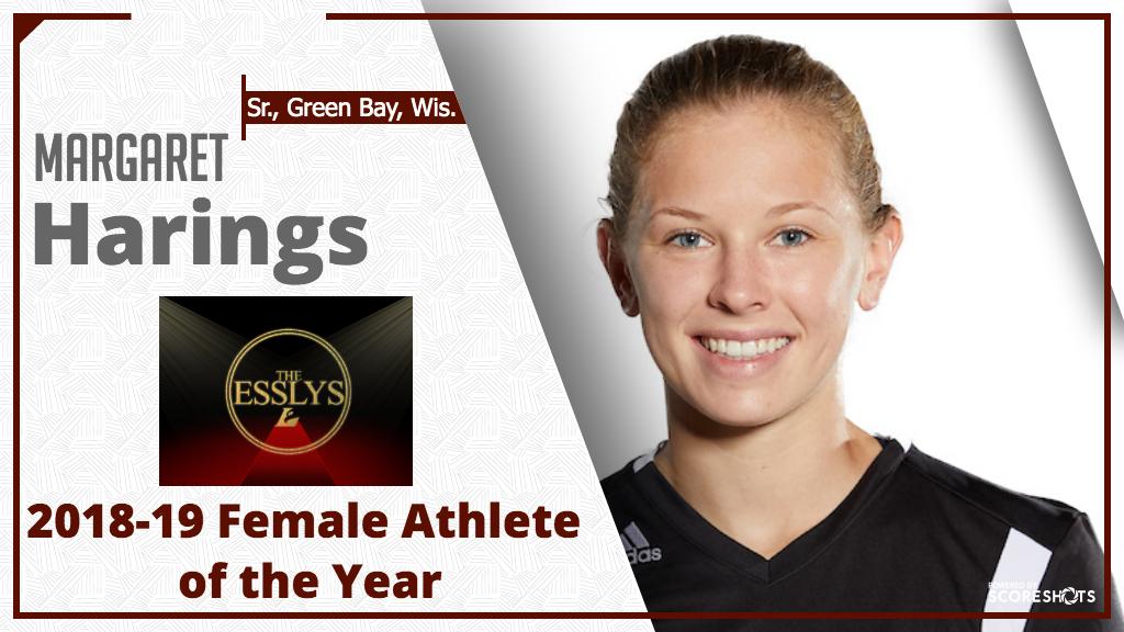 UWLAthletics's tweet photo. Our final honor tonight is the 2018-19 ESSLY Award for Female Athlete of the Year. The winner is @UWL_Soccer Margaret Harings. She earned a pair of NCAA III All-America honors, earned All-WIAC First Team recognition and was named the WIAC Offensive Player of the Year. #ESSLYs https://t.co/VinGrSfYx8