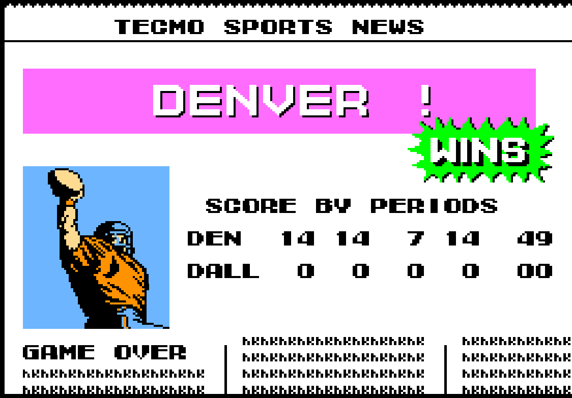 SFCTFL's tweet image. What better way for @smittys875 to get back into the swing of things then by smacking down pizza team Dallas. Not a single pass was thrown by her. 

#TecmoBowl