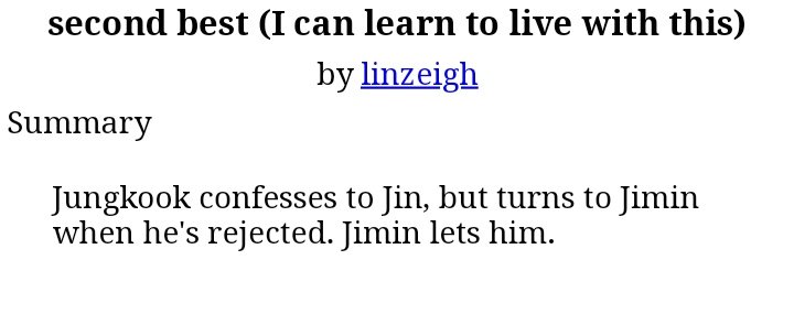 51) Second Best (I can learn how to live with this) http://archiveofourown.org/works/8750017 • 9.1k words• unrequited love• jm is too in love to say no :(• this made me so sad :(• happy ending tho