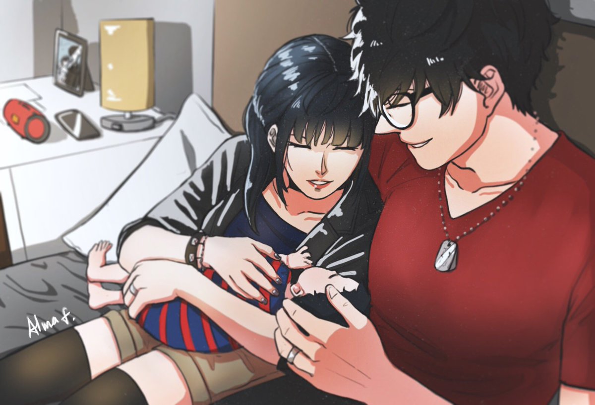 AlmaFarron's tweet photo. DONE! <3 No worries, I'm planning to draw their child growing up version soon!(afterifinishmyresponsibilities:))

And also, I imagined this is how Tae's hair would look like when she's married. She looks pretty with long hair as well >//<
#taetakemi #akirakurusu #AkiTae #persona5 https://t.co/kkvpHflN52