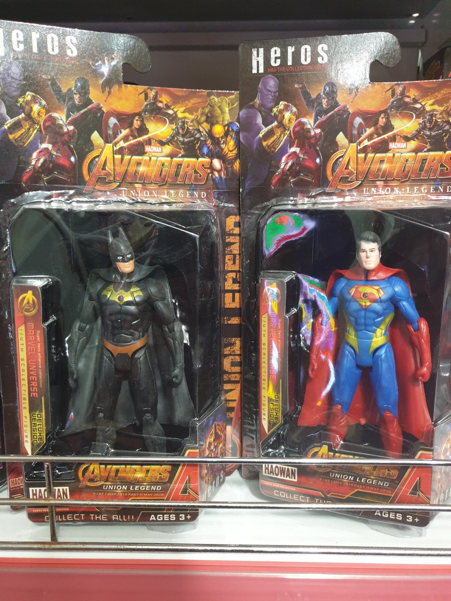 BeardoBenjoYT's tweet photo. Found some absolute gems for you @Bootleg_Stuff... my favourite part of #AvengersEndgame was definitely when budget Batman & Superman turn up to save the day!
#BootlegStuff https://t.co/0V7f4sbcri