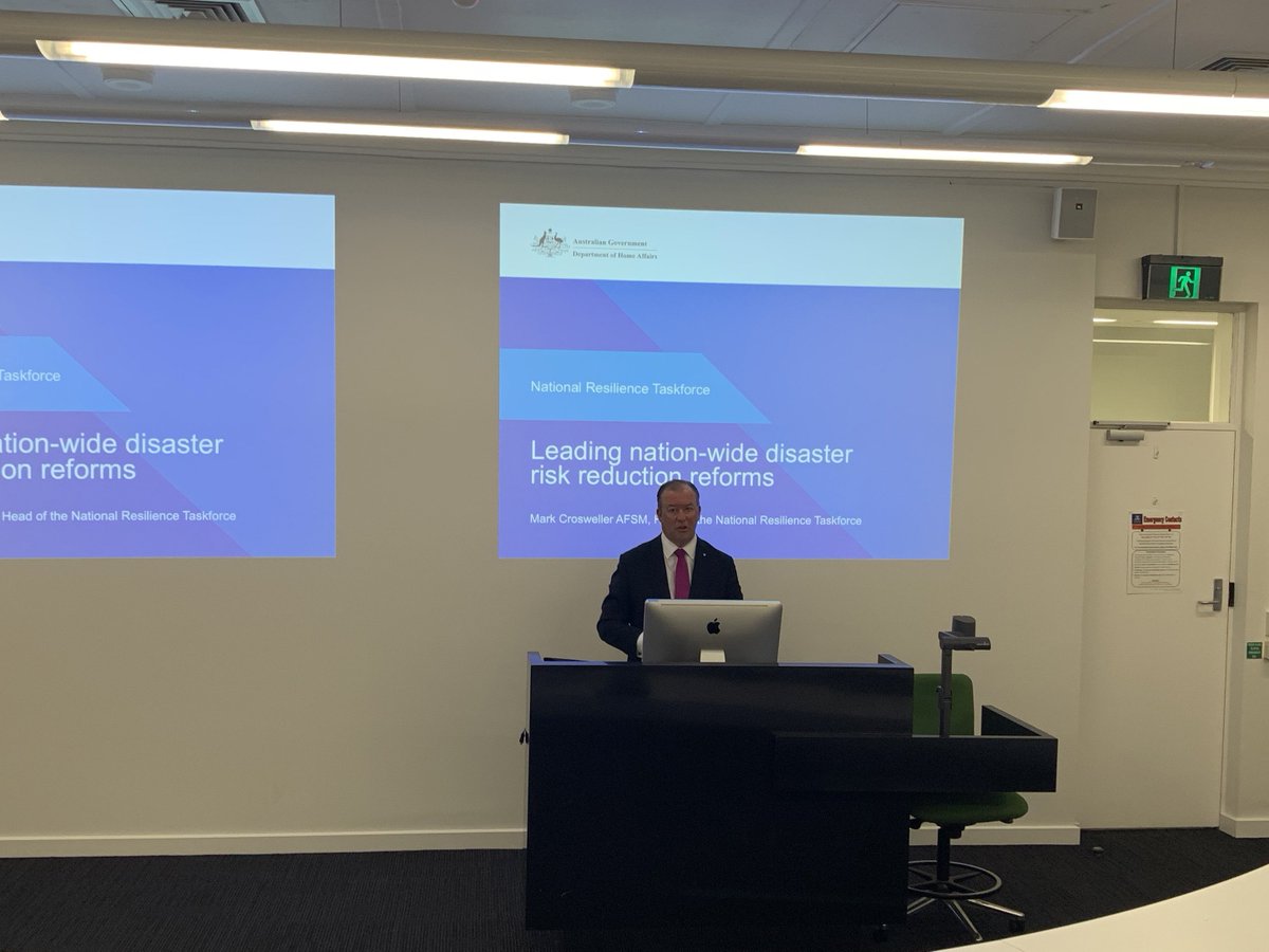 CDMPS (@uomcdmps) on Twitter photo Mark Crosweller, Head of National Resilience Taskforce, gives a talk on the National Disaster Risk Reduction Framework at the @unimelb's Centre for Disaster Management and Public Safety (CDMPS ). 
The Framework sets a new vision for reducing disaster risk in Australia. Mark Crosweller, Head of National Resilience Taskforce, gives a talk on the National Disaster Risk Reduction Framework at the @unimelb's Centre for Disaster Management and Public Safety (CDMPS ). 
The Framework sets a new vision for reducing disaster risk in Australia.