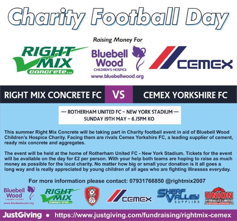 domburkie's tweet photo. @CEMEX_UK @RightMix2007 @BluebellWoodCH donations gaining momentum as game day approaches. family friends customers please support this fantatic cause. #cemex #football #charity https://t.co/o5cNpN12g7 https://t.co/ScaQXeElx5
