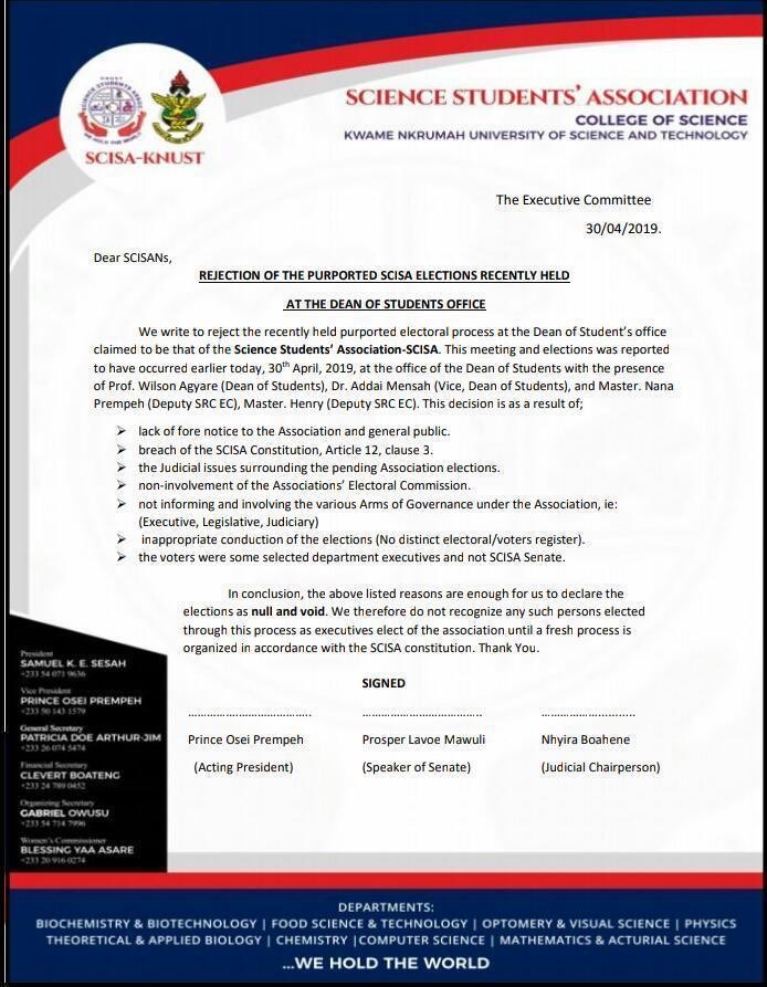 iamKaakyire's tweet photo. TRASHED OUT?🗑
The incumbent @thescisaknust Executives have released a statement purporting to reject the closed door elections which was held at the office of the Dean of Students. They cited several reasons for their position currently.
#KNUSTElection360
#MattersArising https://t.co/PG7Zh5d1lx