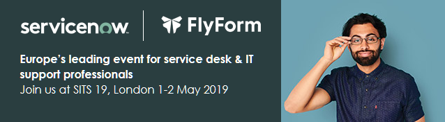 FlyformHQ's tweet photo. Join us at our @FlyformHQ pod on the @servicenow stand 410, watch a demo, get some freebies and enter our competition! @SITS_UK #sits19 #servicenow #ultimatepartner https://t.co/KbGFL5ksDR