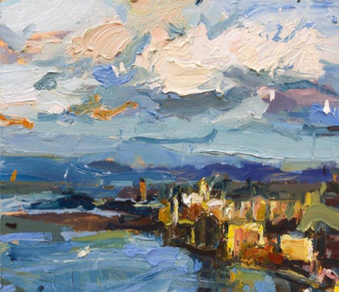 Eat, fly, paint... hit the ground running! First one for the trip... “Waikiki From Diamond Head”, 20X25cm. #newyorkworkshop #springtime #centralpark