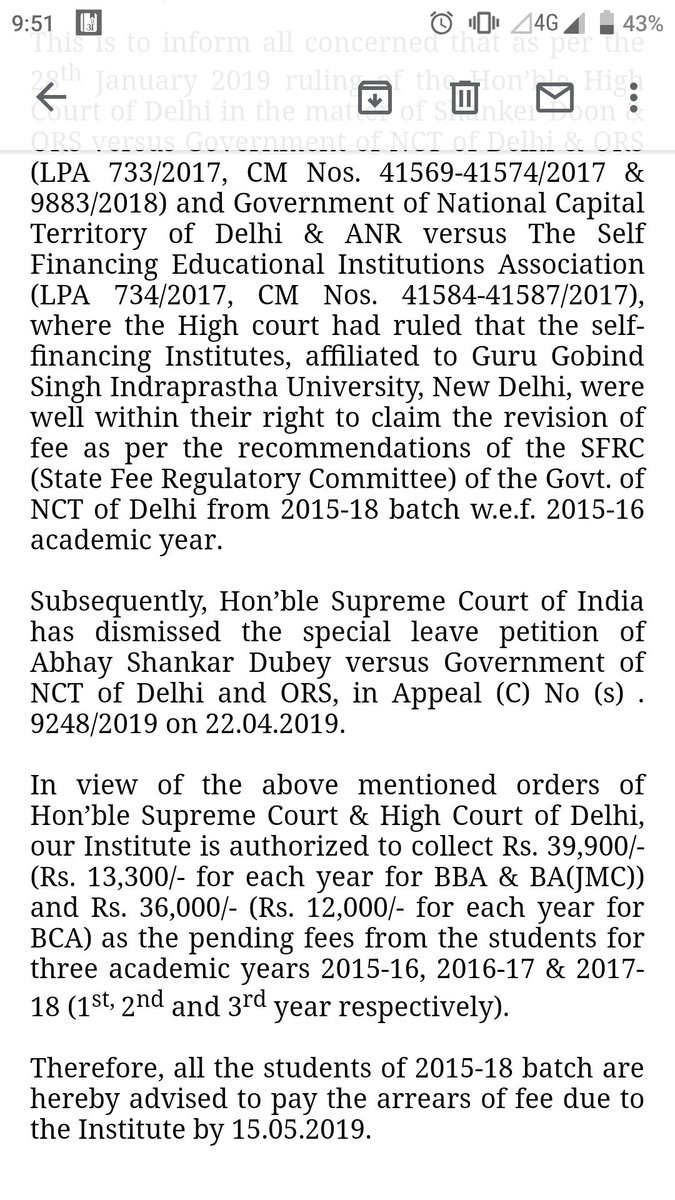 rahul_721r's tweet photo. Mr. @ArvindKejriwal ji you had promised in 2016 that we won't have to pay hiked fee.
What about your promise?? college is blackmailing us to pay hiked fee within 15days in order to get our degree😪
@msisodia @KapilMishra_IND @narendramodi @ManojTiwariMP @SushmaSwaraj #pleaseHelp https://t.co/V5oYMhbpSU