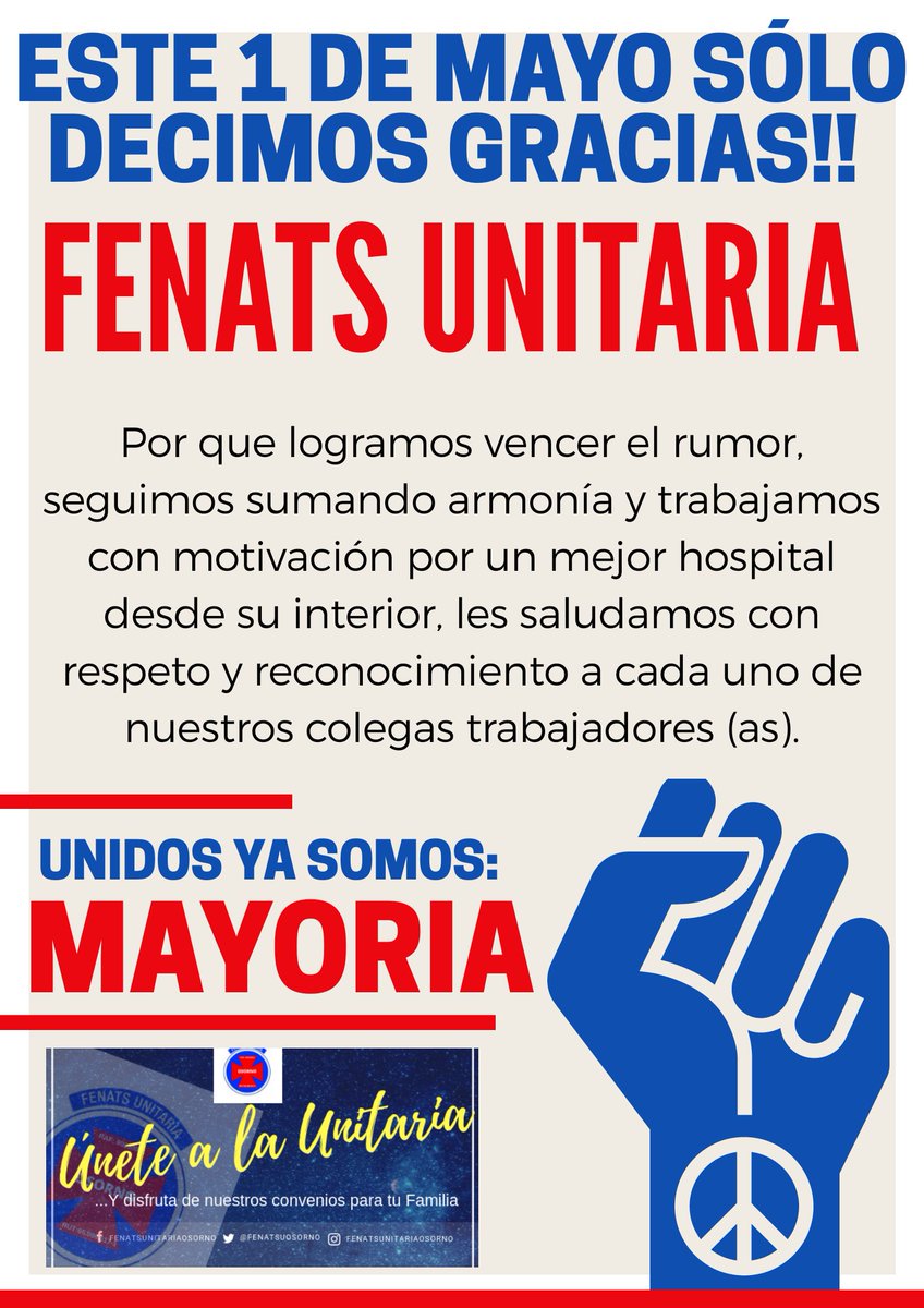 fenatsuosorno's tweet photo. Extendemos un afectuoso saludo a los trabajador@s en su día!! Muy particularmente desde el sector salud!! @paislobo @SoyDeOsorno_ @SinergiaOsorno @radiorahue https://t.co/wxIi9JD8ou
