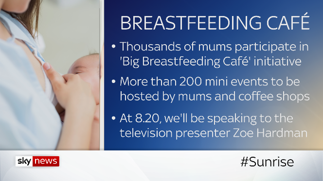 SkyNews's tweet photo. Thousands of mums nationwide are today taking part in the Big Breastfeeding Café initiative 👶

TV presenter @Zoehardman is on #Sunrise at 8.20am to talk about the importance of breastfeeding

📺 Sky channel 501
💻📱Watch live here https://t.co/8bu0M9XjP6 https://t.co/JFXGPFpFED