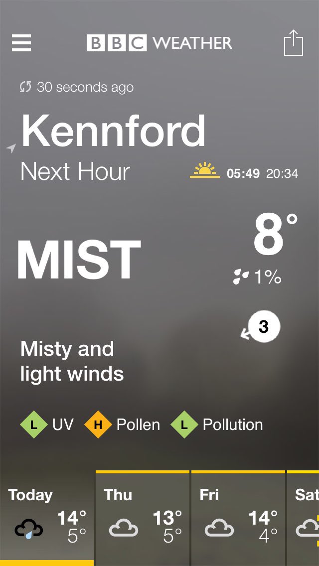 BBC Weather forecast for Kennford. Today: Light Rain. Max 14°C, min 5°C. bbc.co.uk/weather/6693513
