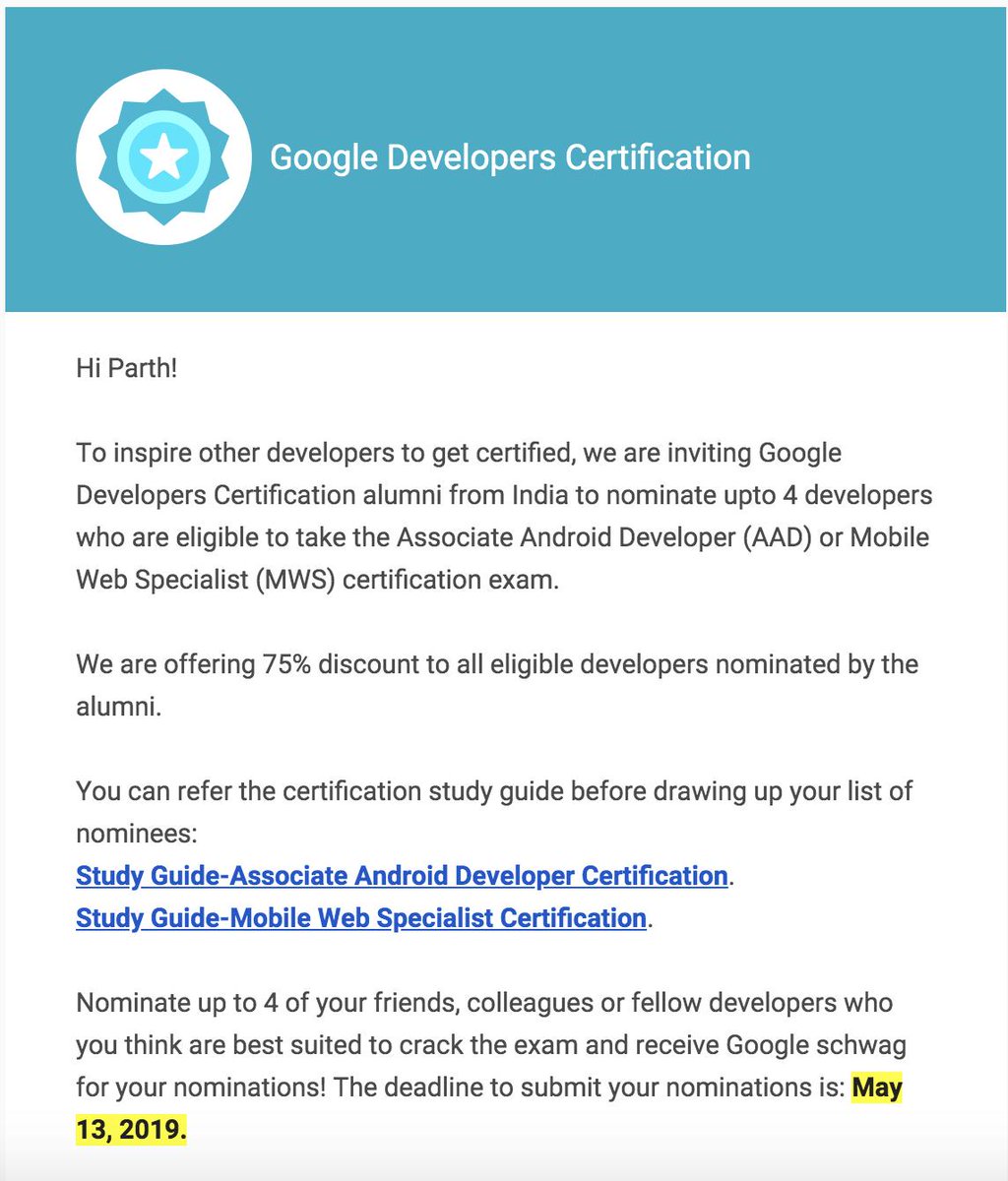 parthjoshi08's tweet photo. As an alumni, I can nominate upto 4 developers for 75% off on AAD or MWS certification exam.

You can DM or reply in this tweet if interested.

Android Study guide: https://t.co/qb8NChHrUN
MWS Study guide: https://t.co/1XEGWB1mtB

#developers #certification #mws #aad https://t.co/2RkFDJIPar