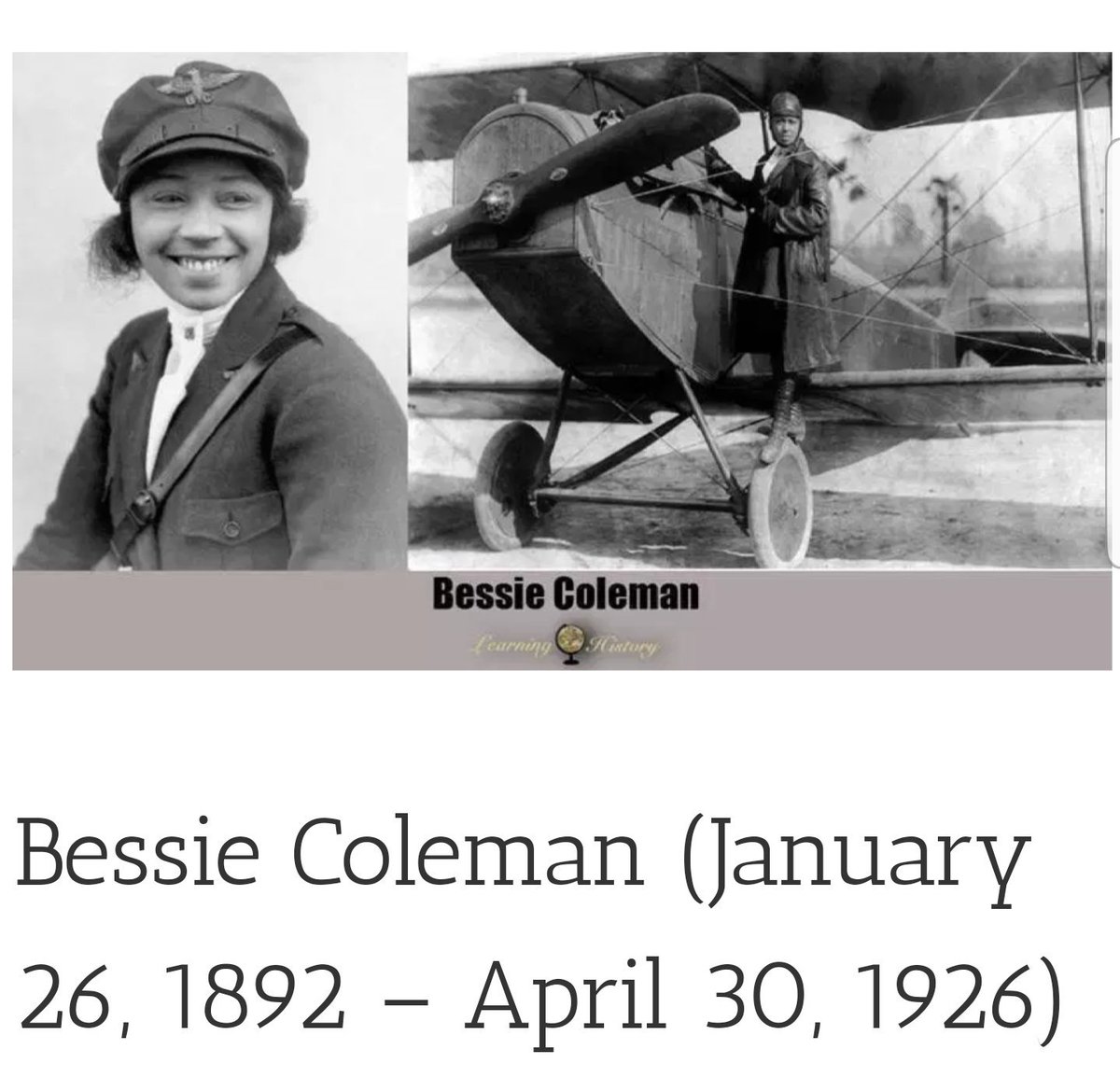 Sonia 🤒🤧😷 on Twitter: "RT @Pianobirdy: Bessie Coleman (January 26, 1892