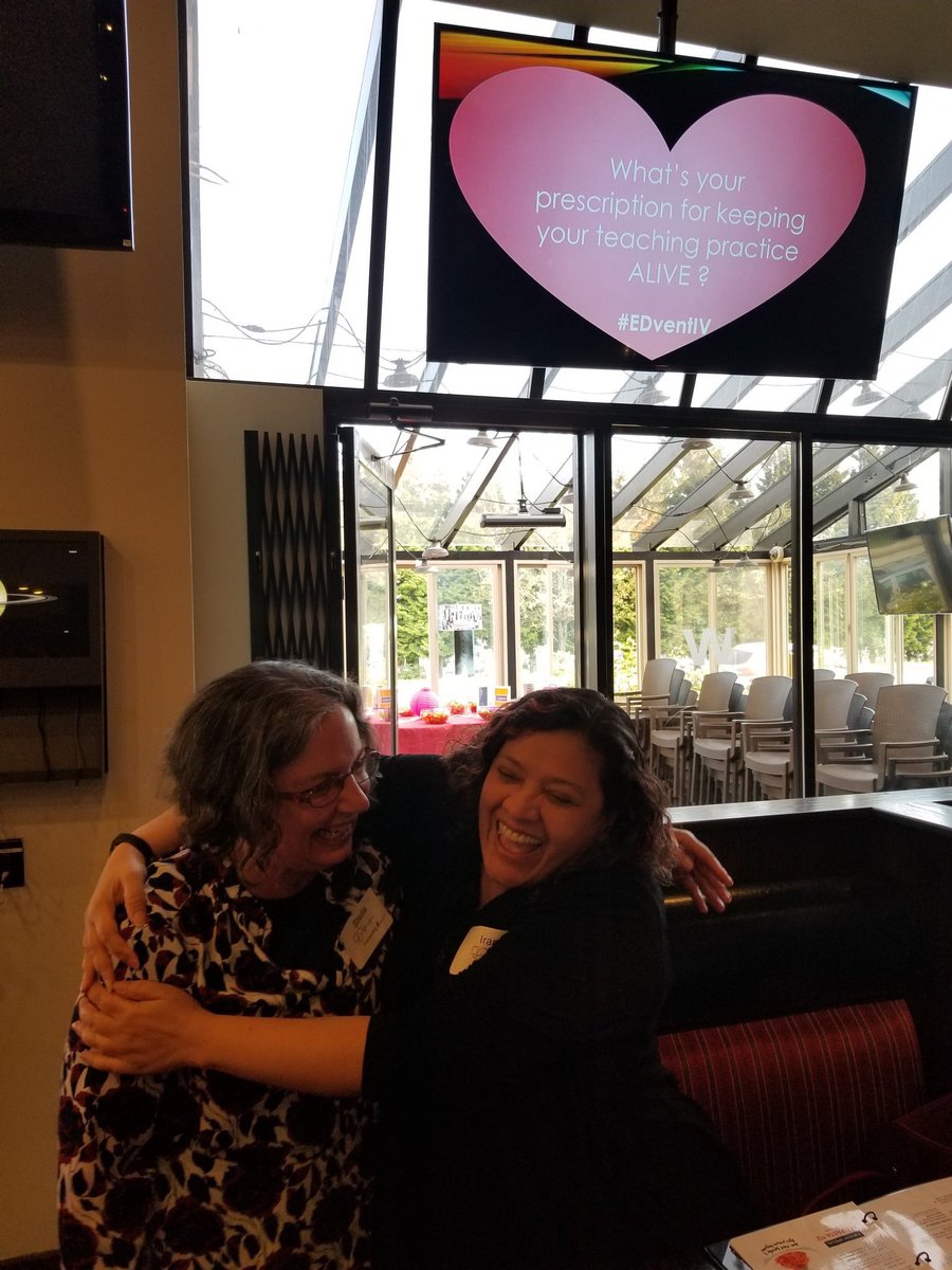 teachermrskhan's tweet photo. Thanks @RosePillay1 for capturing this moment with @stellafleming23 . I love everything about this photo! This is what Twitter can result in, wonderful connections! #EDvent2019 https://t.co/6pRd5CfddE