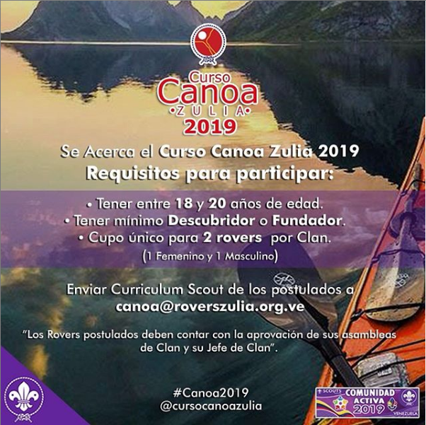 ScoutsZulia's tweet photo. Se acerca el curso avanzado de clan en el Zulia, es por ello que si cumples con los requisitos sigas los pasos correspondientes con tu asamblea de clan y jefe de unidad para realizar tu postulación! #Canoa2019 #Servir #CursoCanoaZulia2019 #Clan #ScoutsZulia https://t.co/kCd1Ms3UAp