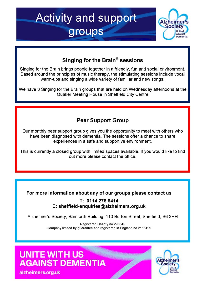 RW_Solicitors's tweet photo. Friendly ear, shoulder to lean on? Fantastic support network for families and individuals affected by Dementia  #sheffieldissuper @HelpSheffield @ageuksheffield @DementiaAllianc @AlzSocYorkshire @alzheimerssoc https://t.co/B3WQdM0z0L