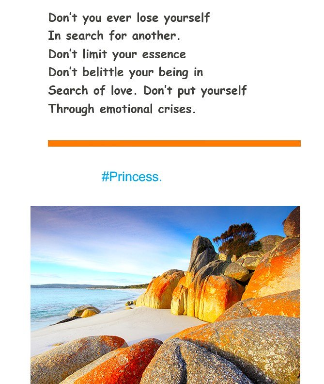 princy_sparking's tweet photo. Never you lose yourself in search for love.
#writersofinstagram #creativewritings #spilledwords #spilledink #spokenword #poetsofinstagram #poetsoﬁg #poetry #determinationquotes #determinedsoul #photooftheday #quotes #poetryislife #poetryisart #poetrygram #artsofpoets #instapoems https://t.co/aUJKxO9Sfs