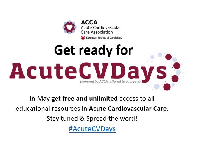escardio's tweet photo. #AcuteCVDays is coming your way 🙂 all through May
#ESCACCA e-learning platform open to all 👍
Free #cardioed resources: on-demand webinars, best of #EHJACC , #ACUTECVD19 resources & much more
Make the most of it https://t.co/n63J89uu4u
#acutecare #acutecvd #acutecardiaccare https://t.co/ZU8W27Wqfa