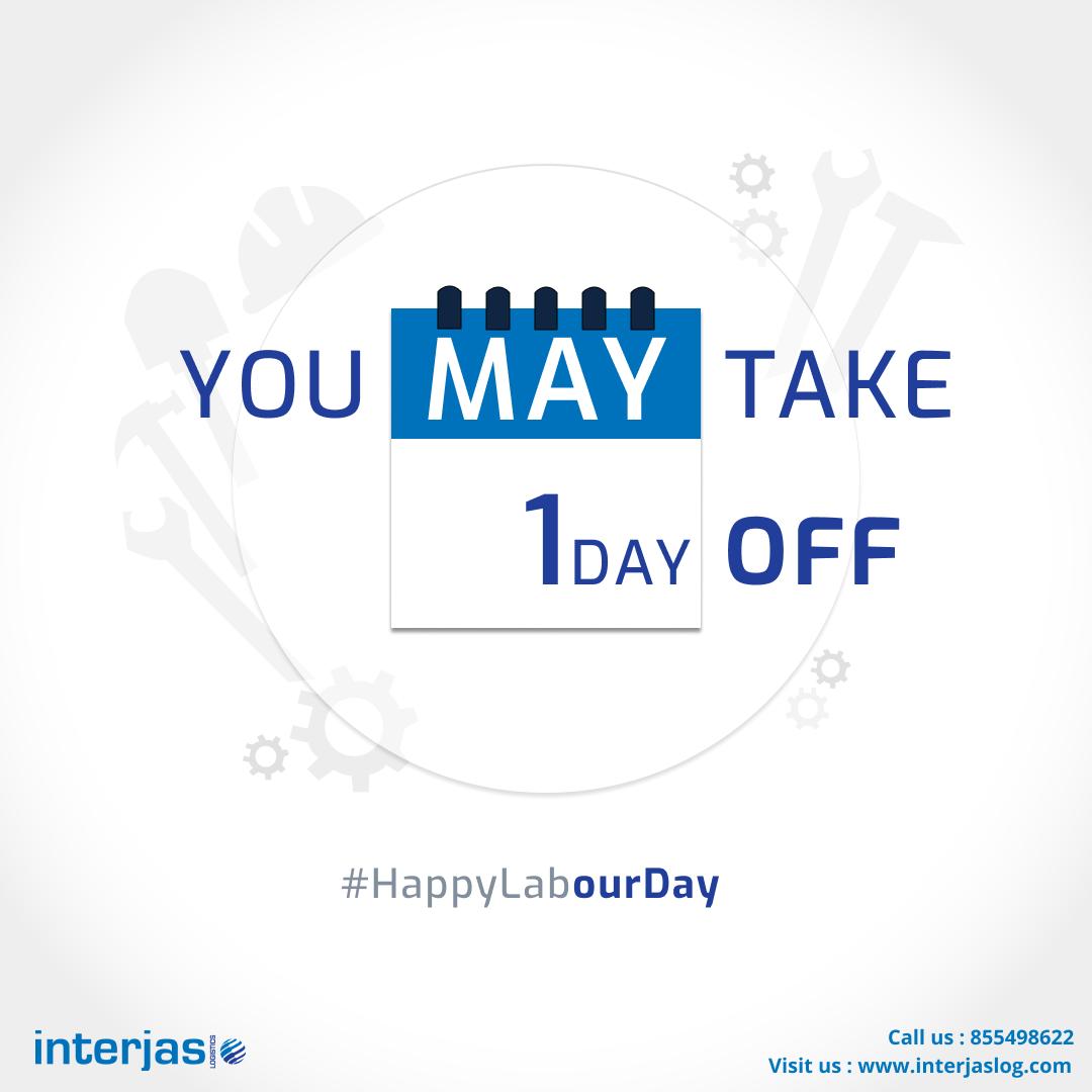 interjaslog's tweet photo. You may take a 1st day off!
#InterjasLogistics
Wishing you all a
Happy LabOUR Day!
#HappyLabourDay #LabourDay #2019 #Wishes #Appreciation #InterjasLogistics #Logistics #Import #Export #India. https://t.co/sIb53qG69p
