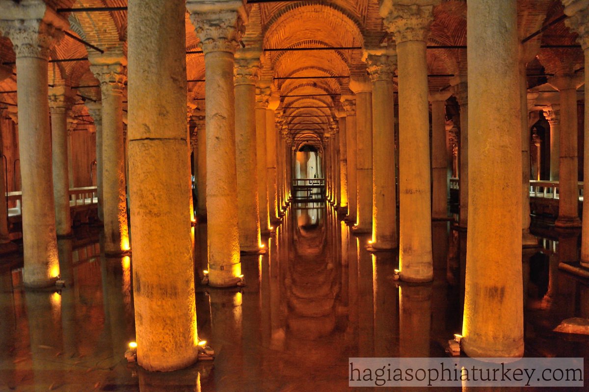 #BasilicaCistern has 336 columns laid out in 12 rows of 28. They are made of marble and granite most of which are Corinthian style. Some of the columns are believed to have been taken from the Forum of Theodosius. Read More: hagiasophiaturkey.com/basilica-ciste…