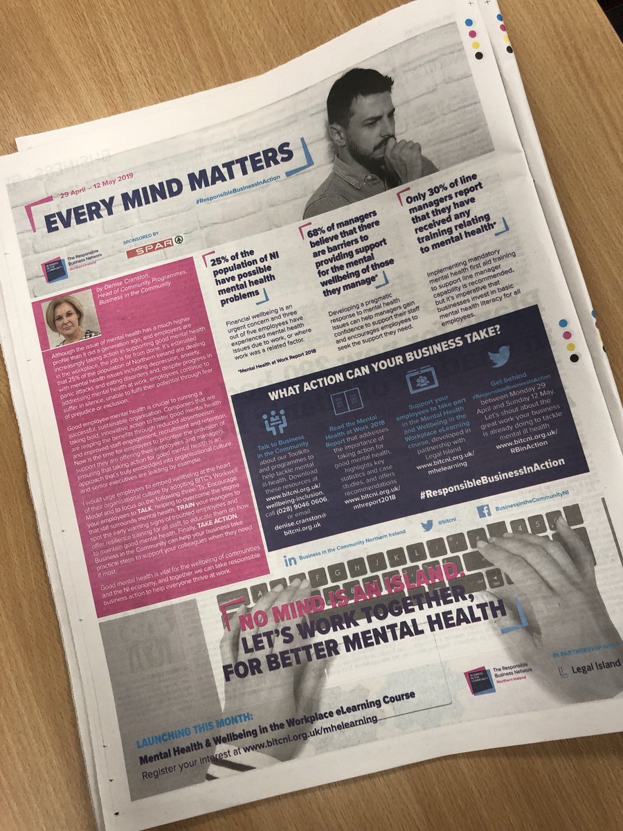 bitcni's tweet photo. Day three of #ResponsibleBusinessInAction and feature #3 in @irish_news Employees and employers can take action for better #mentalhealth, and we can help. Sign up for the upcoming eLearning modules at https://t.co/jRwteTn0K2 @legalisland @SPARNI https://t.co/sU8jJ21YW7
