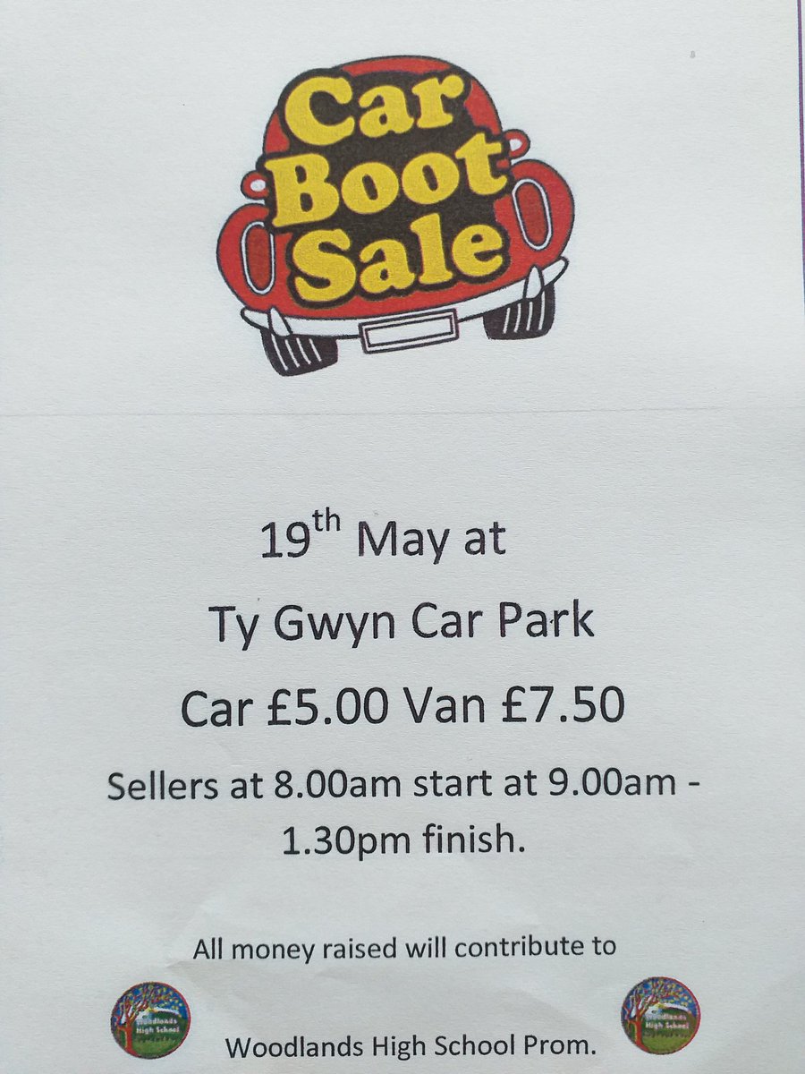 Car boot sale Sunday 19th May. Please come along to buy and sell!