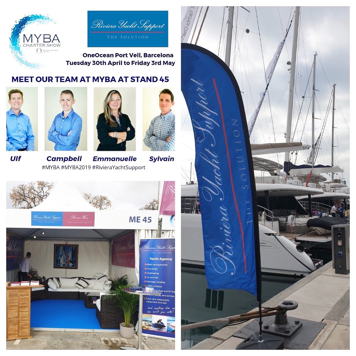 RivieraYacht's tweet photo. Join us at Stand 45 at #MYBA where weβre ready to chat about your yacht needs this year. #MYBA2019 #RivieraYachtSupport #YachtAgent #Yachting #Barcelona https://t.co/5LbRzQm67p