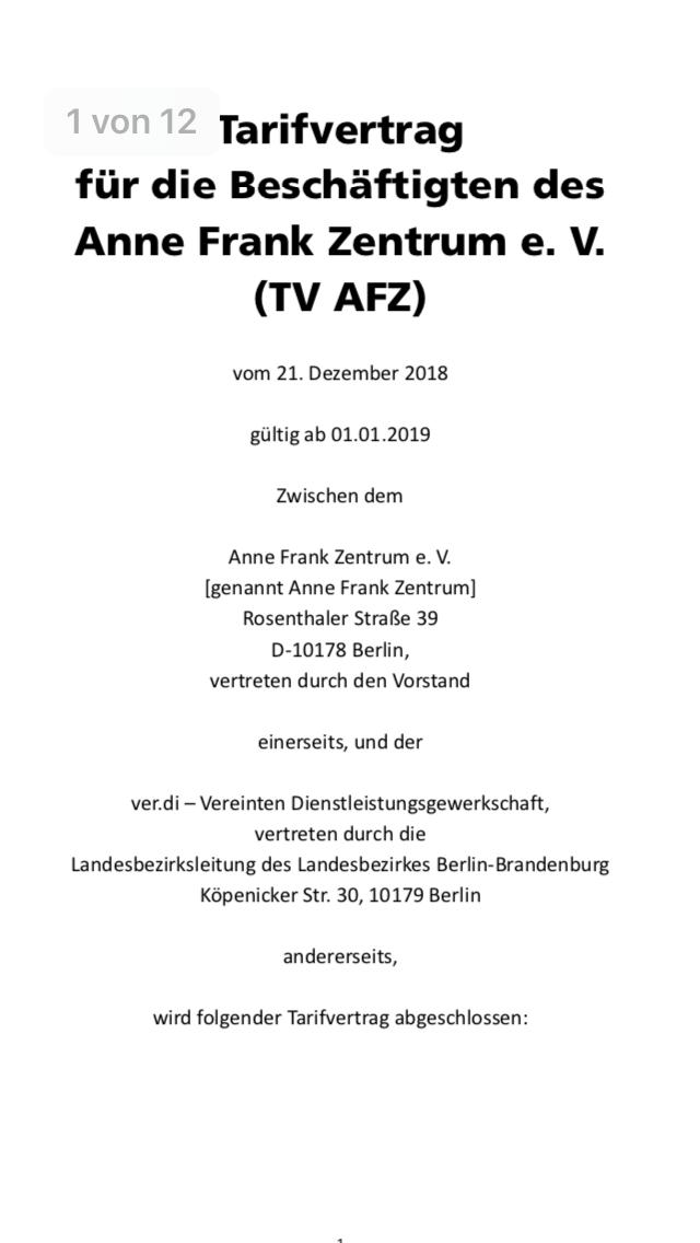 Anne Frank Zentrum - Tarifvertrag jetzt! (@afztarif) on Twitter photo Vor genau einem Jahr sind wir vom #annefrankzentrum zum ersten Mal für einen #Tarifvertrag auf die Straße gegangen. Jetzt haben wir einen #afztarif! ✊
Solidarität mit den Kolleg*innen aus dem Feld, die jetzt einen Tarifvertrag für die ganze Branche fordern! <a href="/gutesachebtv/">Für die gute Sache! Aber zu welchem Preis? ✊</a> Vor genau einem Jahr sind wir vom #annefrankzentrum zum ersten Mal für einen #Tarifvertrag auf die Straße gegangen. Jetzt haben wir einen #afztarif! ✊
Solidarität mit den Kolleg*innen aus dem Feld, die jetzt einen Tarifvertrag für die ganze Branche fordern! <a href="/gutesachebtv/">Für die gute Sache! Aber zu welchem Preis? ✊</a>