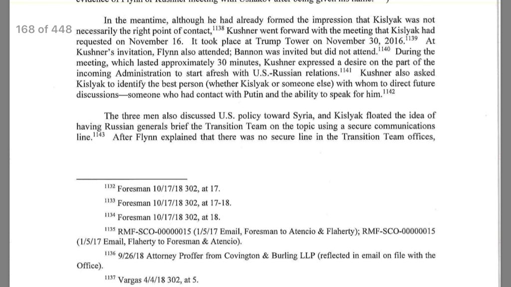34. In a meeting with Flynn and Kushner, Russian AMBO offers to have Russian generals brief transition team using a secure communications line.Perspective: Fairly peculiar.
