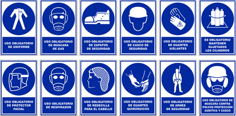 Guía Definitiva: ¿Cuáles son las Señales de Obligación? Lista Completa con Ejemplos para Conducir con Seguridad en Lima y Arequipa 2 Cuadrícula con la lista completa de señales de obligación en círculos azules.