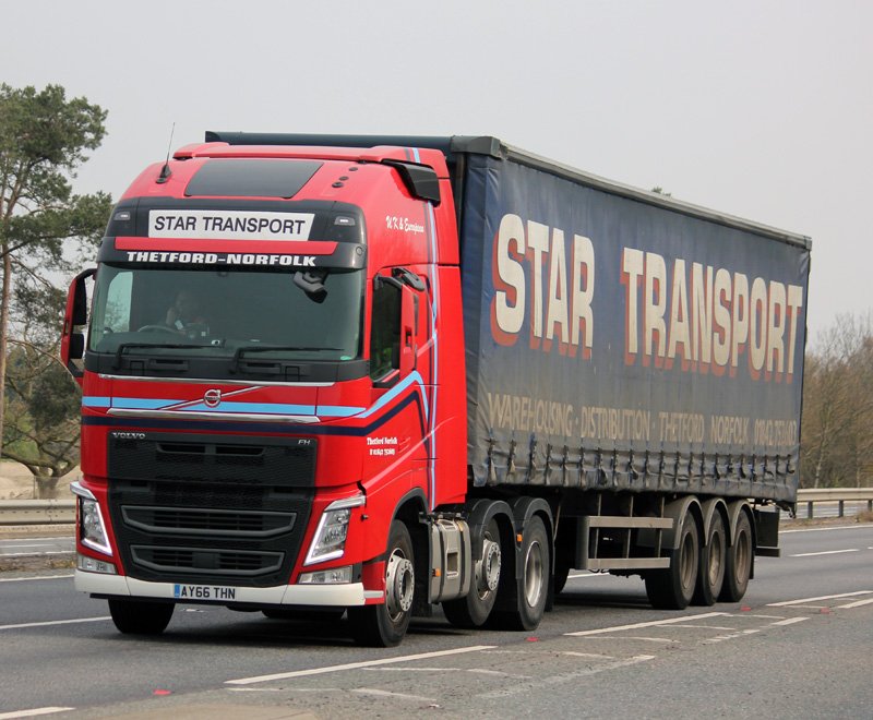 Star Transport Volvo FH on the A11 at Red Lodge recently @VolvoTrucksUK lorryspotting.com #trucks