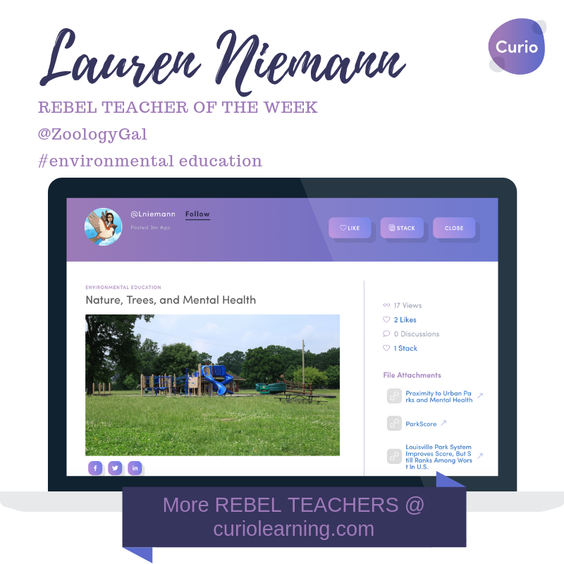 CurioLearning's tweet photo. We LOVE this card! #MentalHealth affects SO many students &amp; Rebel Teacher of the Week @ZoologyGal connects this important topic with environmental justice to inspire her students to find solutions in nature. WOW! #TeachLikeaRebel https://t.co/8Ap7sBDPsG https://t.co/McvBuNm7aH