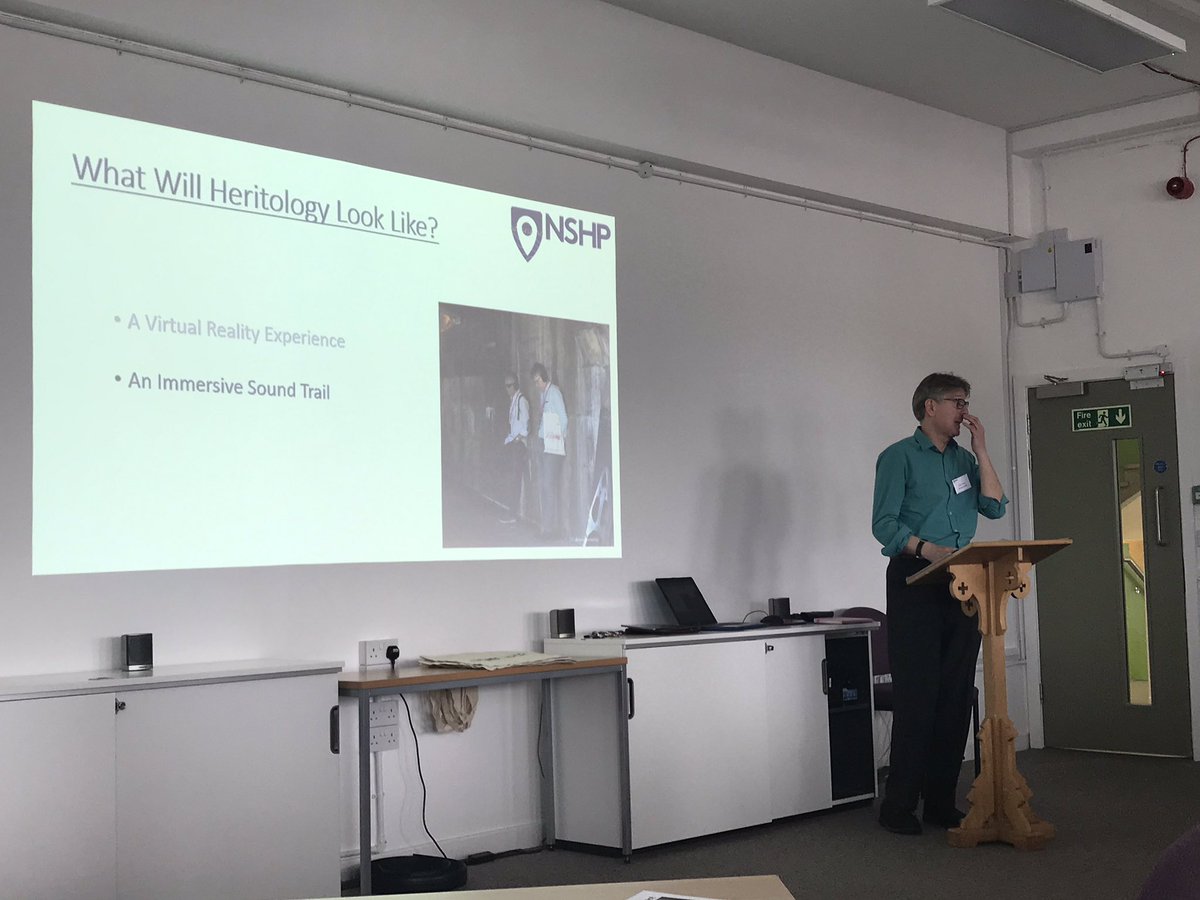 Heritologists's tweet photo. Dave is now discussing another element of the project which will be the #ImmersiveSoundTrail. He is making reference to the impressive @getnorth2018 AEONS sound trail which himself and Keith tried out last summer. #NSHPLaunch https://t.co/hFK32dajyN