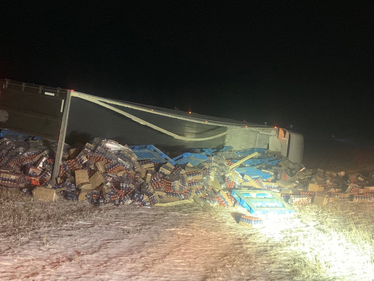 UNITEDTOWING1's tweet photo. UNITED HEAVY RESCUE on scene with a semi rollover east of CANMORE, Alberta.  Winter driving conditions just won’t go away.  After light dusting of snow overnight roads turned to sheet of ice after drop in temperature. https://t.co/w2Vg2PzGsn