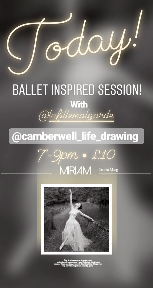 CLD_LifeDrawing's tweet photo. 🌟#TODAY🌟

We have MIRIAM #modelling for us!

 #LONGPOSES #balletsession  with poses from 15 to 30min 👩🏻‍🎨👨🏻‍🎨

Join us for a #relaxed &amp; #Creative evening ALL LEVELS WELCOME! 😄

⌚ 7-9pm
🏠 @thecambria
💷 £10 - £6 for stdnt
🎨 Materials provided
😊 #Dropin

#CAMBERWELL #art #ballet https://t.co/ofDSeZoOkz
