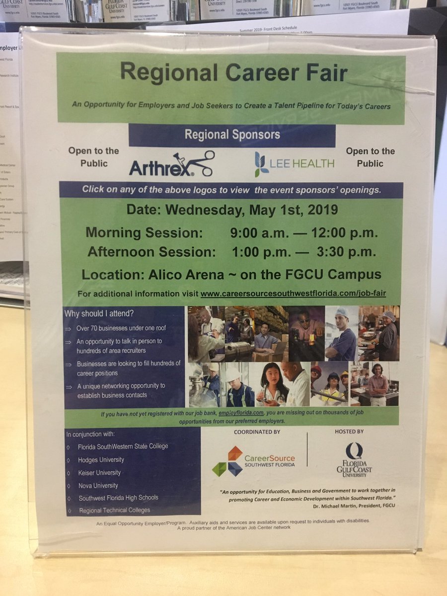 FGCUCareer's tweet photo. The Regional Career Fair is TODAY @ Alico Arena from 9-3:30! #hireaneagle #fgcu #careerdevelopment https://t.co/TLE8O4Lg9R
