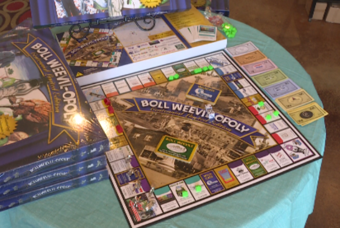 WTVYNews4's tweet photo. Some @VisitEnterprise businesses are selling a limited edition #Monopoly game. It's called Boll Weevil-opoly. >> https://t.co/2kS4JlfhqC https://t.co/OmAiU60IIb