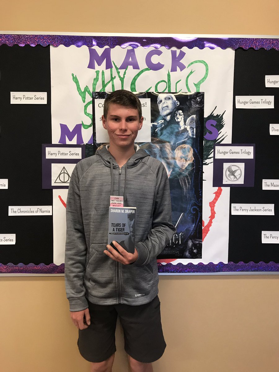 BWHS_IC's tweet photo. The next winner of Mack Madness 2019 is Cole! @sharonmdraper congratulated him by signing a copy of a favorite of mine, Tears of a Tiger @AndyJados https://t.co/9mw8EZPXOB