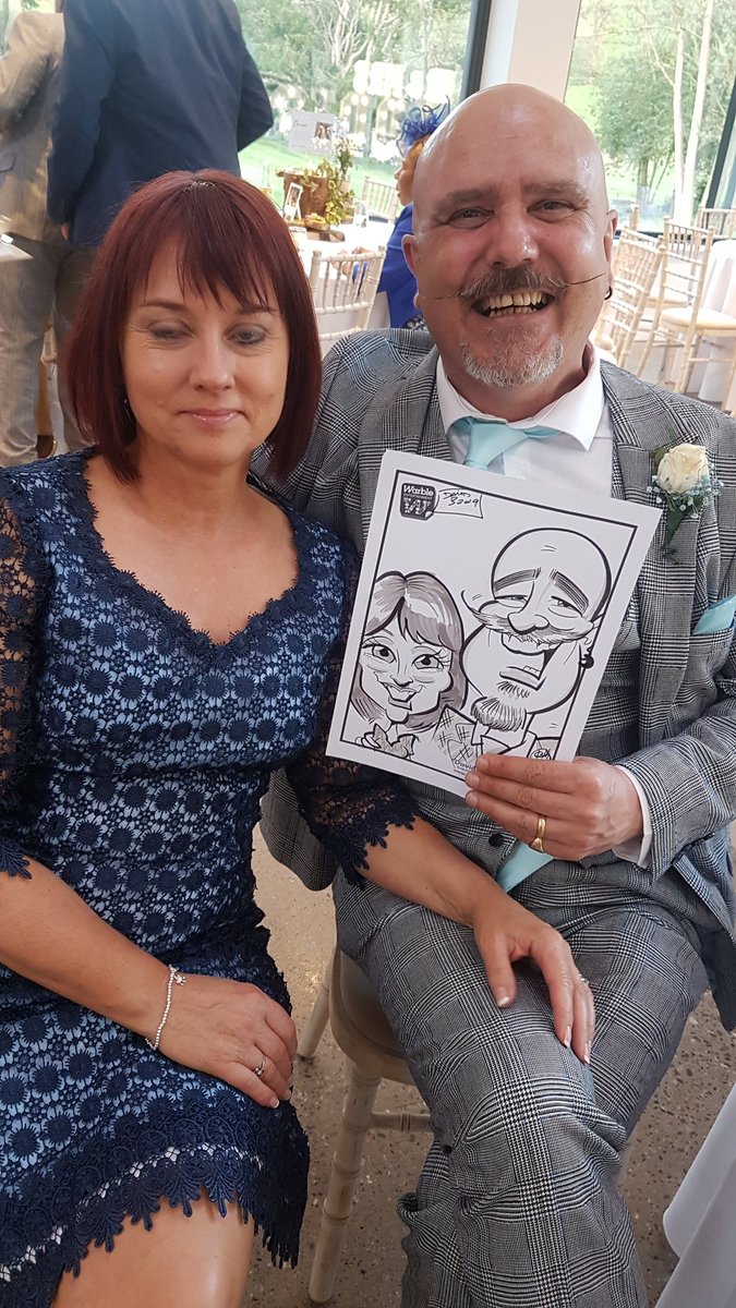 DavidWarbleArt's tweet photo. Couples caricature at a recent wedding, couldn't pass up that opportunity when you see an epic moustache like that! 🥂  @Warble_Ents #Caricatures #Wedding https://t.co/pG9jhmmIaQ