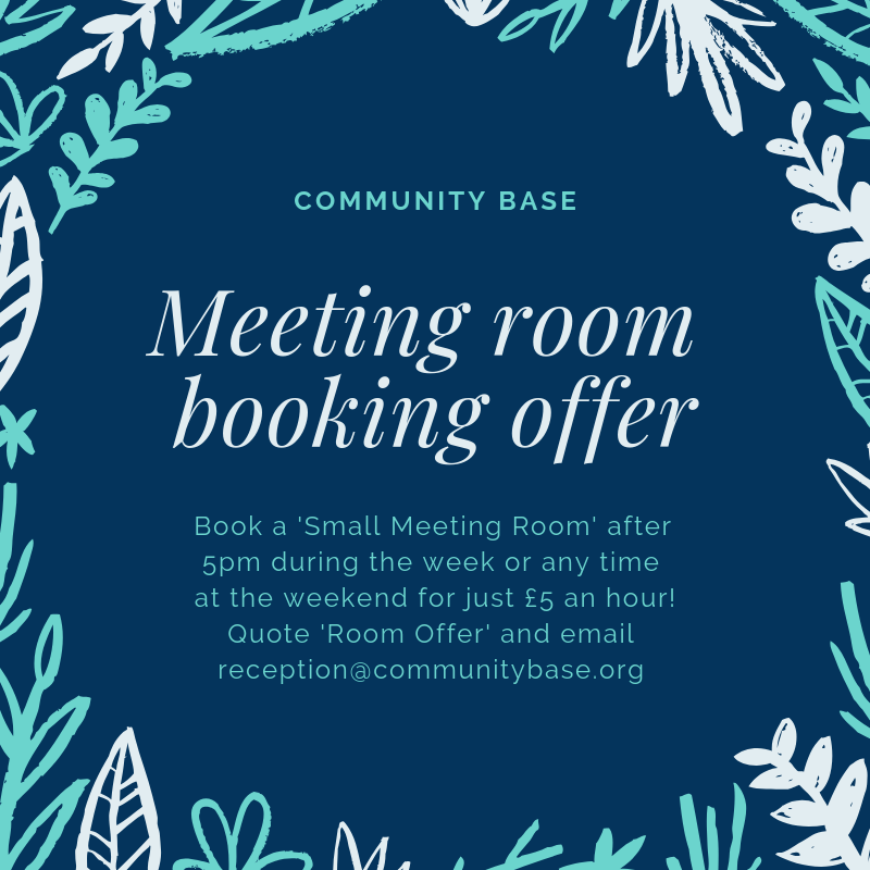 CommunityBase's tweet photo. Our small meeting room offer is still running for evenings and weekends, do take advantage of it whilst you can! #roomoffer #brighton #brightonrooms #meetingroombrighton #community #communitybase https://t.co/8u8BVqtmlf
